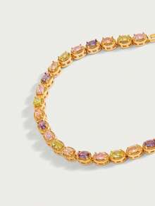 Glisma Vòng tay mạ vàng 18K đính đá Cubic Zirconia nhiều màu sắc, hình bầu dục bất đối xứng, kiểu dáng thanh lịch, sang trọng, phù hợp với nhiều trang phục, chất liệu kim loại/có họa tiết, thích hợp cho mùa thu/đông, cao cấp, dành cho mẹ, phong cách cổ điển, vàng, đá quý. - Nhiều màu - Xem 5