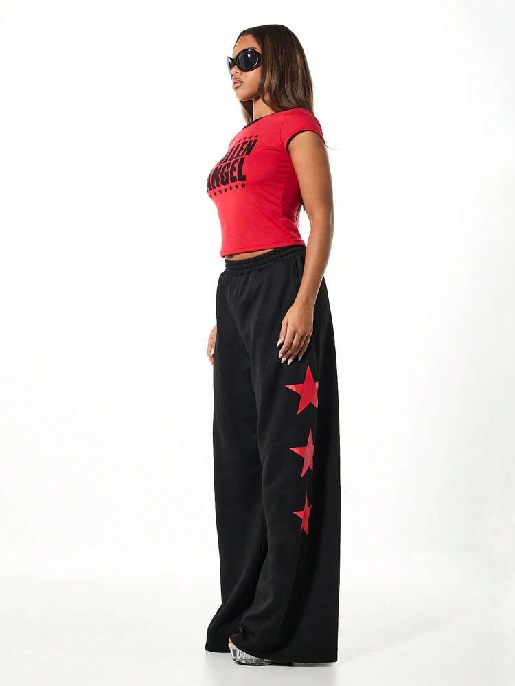 SUMWON WOMEN Wide Leg Contrast Graphic Joggers With Star Print