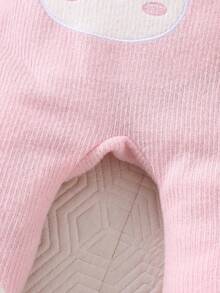 SHEIN 新生女宝宝粉色蝴蝶结卡通可爱小白兔刺绣长袖修身连体衣秋冬新款面料舒适 - 粉色 - 查看 6