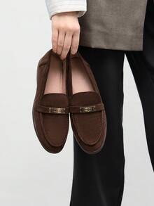 CUCCOO BIZCHIC 女士时尚咖啡色绒面革金属扣舒适休闲乐福鞋，适合户外、购物、工作、日常穿着 - 咖啡棕 - 查看 5