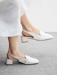 CUCCOO BIZCHIC Giày cao gót mũi vuông đế dày màu trắng, hở gót, thời trang thường ngày cho nữ, đa năng cho kỳ nghỉ, đi làm và mặc hàng ngày - trắng - Xem 1