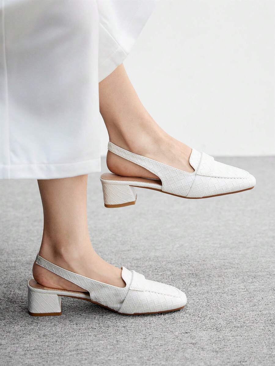 CUCCOO BIZCHIC Giày cao gót mũi vuông đế dày màu trắng, hở gót, thời trang thường ngày cho nữ, đa năng cho kỳ nghỉ, đi làm và mặc hàng ngày - trắng - Xem 1