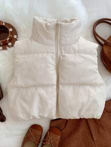 Comfortcana 纯色拉链前开襟短款背心冬装外套 - 杏色 - 查看 1