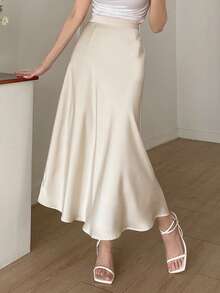 DAZY High-Waisted Snug Fit Mid-Length Satin Mermaid Skirt, Suitable For Teenagers (Female), Spring/Summer - Apricot - View 3