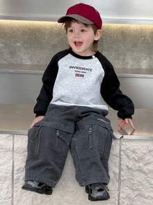 DAZY Toddler Boys' Crew Neck Contrast Raglan Sleeve Casual Streetwear Sweatshirt