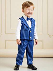 3pcs Baby Boys Gentleman Style Outfit With Bow Tie, Suspenders And Pants, Suitable For Birthday Party, Formal Occasion, Performance, Wedding, Christening, New Year, Children Clothing, Baby Boy Outfit, Boy Set, Baby Boy Set, Baby Boy Set - Multicolor - View 7