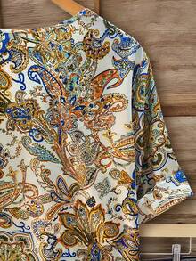 Linhara Large-Sized Woven Casual Summer Vacation Shirt - Brown - View 5