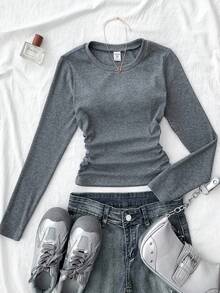 SHEIN Teen Girls Solid Color Star Pattern Pleated Camisole, Suitable For Casual Wear, Winter - Dark Grey - View 7