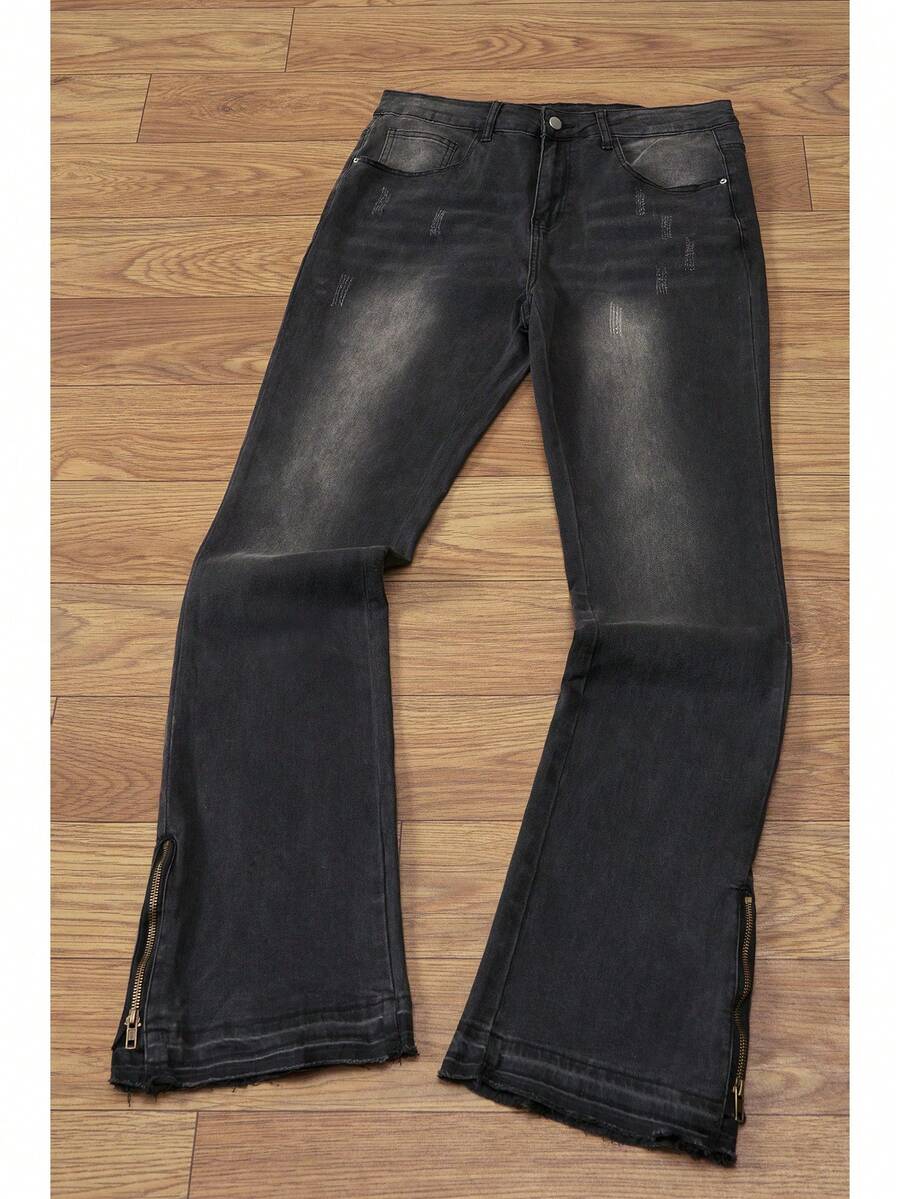 Manfinity Hypemode Men's Casual Multipocket Simple Design Denim Jeans, Everyday Wear - Black - View 1