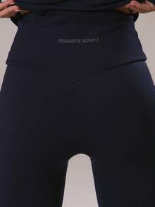 Musera Sport Quần yoga ống loe không đường may, cạp chéo thể thao, Padel, trang phục mùa đông năng động, tập gym, tập luyện, khám phá - Màu xanh hải quân - Xem 5