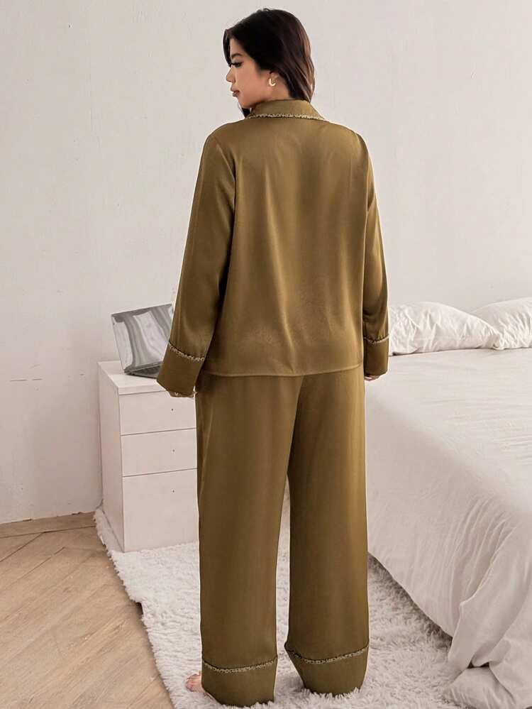 Dazy Plus 2pcs Plus Size Women Casual Pajama Set, Loose Fit Contrast Color Splice Shirt And Pants, Spring/Autumn Sleepwear