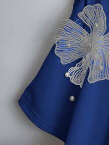 SHEIN Tall CURVE Áo thun cổ tròn tay ngắn họa tiết ren tan trong nước phong cách du lịch thanh lịch dành cho nữ cỡ lớn - Màu xanh hải quân - Xem 4