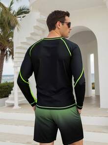 Manfinity Swimmode Set de 2 piezas Traje de baño para hombre con parte superior y pantalón corto, conjunto de playa para vacaciones - Negro - Ver 2