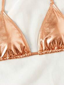 Swim SXY 女士纯色吊带系带性感比基尼上衣 - 香檳色 - 查看 4