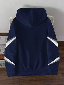 Manfinity Joysei 男士几何印花长袖保暖连帽休闲衫 - 藏蓝色 - 查看 4