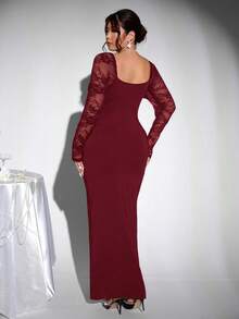 Firerie Damen Große Größen Neues Lässiges Elegantes Bodycon Spitze Patchwork Kleid, Schwarzes Kleid, Verführerisches Kleid, Geeignet für Partys, Dates, Romantische Nächte, Galas, Meerjungfrauenkleid