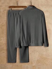 Manfinity NXTstreet Men's Casual Commuting Minimalist Sweatsuit Men S Jogging Set Men S Two Piece Set Men S Co Ord Set Men S Knitted Set Men S Sweatsuit Set - Grey - View 3