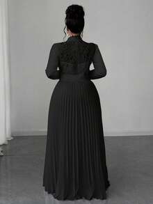 Maweii 大码女士优雅拼接收腰长裙 - 黑色 - 查看 2