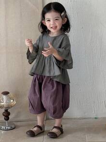 DAZY Toddler Girls' Casual Ruffle Trim Round Neck Top