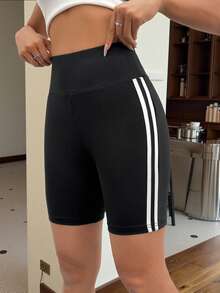 SHEIN EZwear Striped Tape Side Biker Shorts