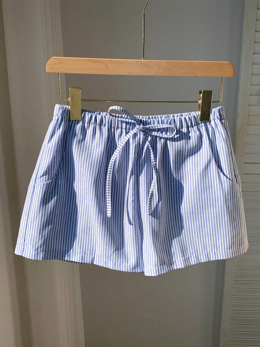 Comfortcana Ladies' Striped & Printed Casual Shorts With Pockets & Knot Design, Summer