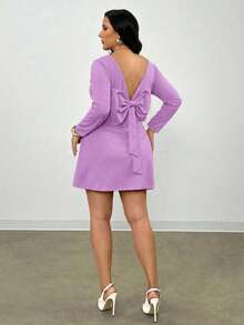 Firerie Đầm hở lưng màu trơn trang trí nơ thanh lịch cỡ lớn cho người đi làm - Màu tím - Xem 2