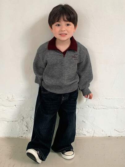 DAZY 男童翻领撞色长袖毛衣，秋冬季