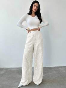 Firerie Women's Sequin Design Fashionable Versatile Wide Leg Pants, Suitable For Commuting - White - View 6