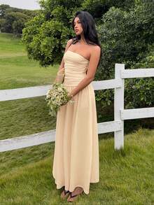 SHEIN EZwear 女士休闲卡其色长裙，适合夏季和情人节穿着 - 卡其色 - 查看 5