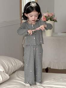 DAZY 2pcs Baby Girls' Casual All-Over Print Long Sleeve T-Shirt And Pants Homewear Set