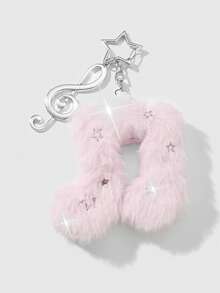 ROMWE Kawaii 1pc Multi-Style Ins Cute & Elegant Silver Rhinestone Star Swirl Guitar Pendant, White Plush Angel Wings, Pink Double-Sided Starry Plush Music Note Pendant, DIY Keychain Accessory, Suitable For Sisters, Friends, Couples, Daily Wear, Holiday Gifts - Pink - View 7