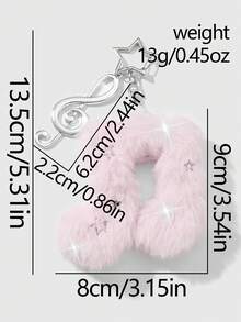 ROMWE Kawaii 1pc Multi-Style Ins Cute & Elegant Silver Rhinestone Star Swirl Guitar Pendant, White Plush Angel Wings, Pink Double-Sided Starry Plush Music Note Pendant, DIY Keychain Accessory, Suitable For Sisters, Friends, Couples, Daily Wear, Holiday Gifts - Pink - View 11