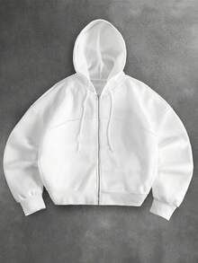 Manfinity PAVTROS 男士纯色连帽衫，运动街头风，Manfinity Hypemode，狂欢节，街头服饰，复古，度假，我爱我的男朋友，情人节 - 白色 - 查看 4