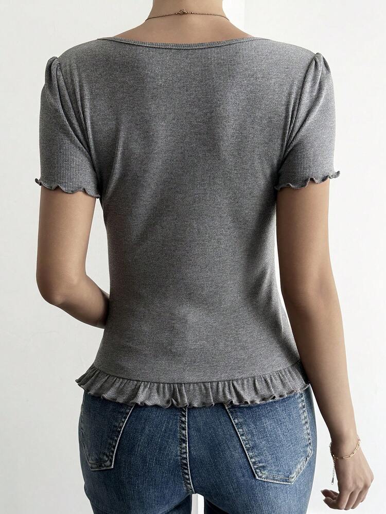 Women's T-Shirt With Patchwork Polka Dot Print And Puff Sleeves Babydoll Top