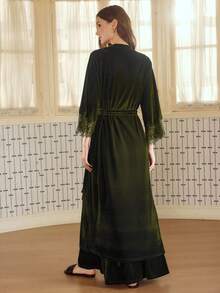 MOTF PREMIUM EMBROIDERED FLORAL LACE PATCHWORK ELEGANT ROBE - Army Green - View 6