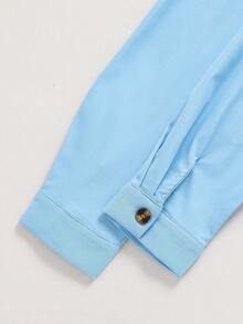 青少年男士绅士风单品，浅蓝色立领百搭时尚长袖衬衫，绅士衬衫，商务优雅校服个性化套装，生日派对日常休闲外套，优雅简约风格 - 淺藍色 - 查看 7