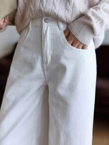 Dazy Tall Quần jeans ống đứng phong cách đường phố rộng rãi cho nữ, quần thường ngày đi thành phố - trắng - Xem 5