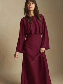 BizChic Đầm dạ hội màu đỏ tía, kiểu dáng mới, màu đỏ rượu vang, thắt eo, xếp ly, tay áo, cổ tròn, có khóa kéo ẩn phía sau, thanh lịch và sang trọng, thích hợp cho tiệc tùng, công sở, đi làm, hẹn hò, tụ họp, hòa nhạc, ăn trưa, du lịch và kỳ nghỉ hè. - Màu Đỏ Sâu - Xem 7
