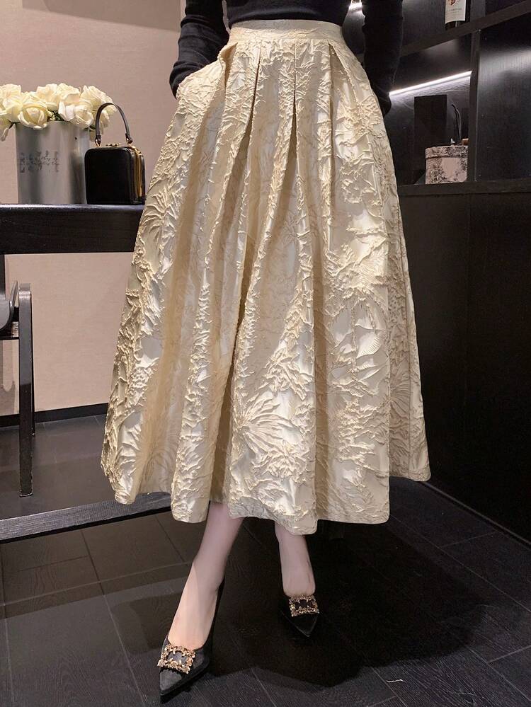 Women's Elegant Solid Color Jacquard Skirt, Suitable For Party