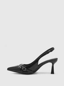 CUCCOO BIZCHIC Women's Pointed Toe Buckle Design Fashionable High Heels, Versatile For Daily Wear For Christmas - Black - View 10