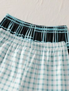 Conjunto de pijama casual de 4 piezas con parte superior de manga larga y pantalones, con estampado a cuadros y unicolor, adecuado para niños y jóvenes en primavera/otoño