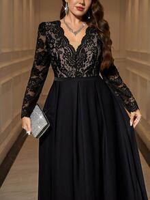 SHEIN Clasi 大码优雅派对蕾丝拼接连衣裙 - 黑色 - 查看 3