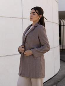 Andrea Bello Manteau court en laine à chevrons à manches longues avec boutons au revers et poches, manteau d'hiver à la mode et mature pour femmes - Kaki - Voir 4