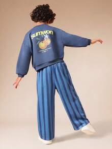 SUMWON Boys Comfortable Crew Neck Sweatshirt With Vertical Striped Jogger Pants Two Piece Set For Casual And Vacation - Blue - View 1