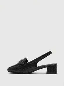 CUCCOO BIZCHIC Giày cao gót mũi vuông đế dày màu đen in nổi thời trang tối giản cho nữ, giày hở gót quai hậu cho kỳ nghỉ, đi làm, trang phục đa năng, phong cách retro - màu đen - Xem 10