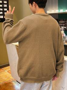 Claim Dot Áo khoác cardigan nam màu trơn cài nút phía trước, thời trang thu đông, dài tay - Lạc đà - Xem 2