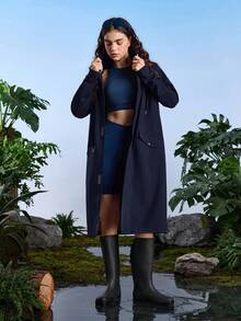 In My Nature 女士纯色连帽户外雨衣 - 藏蓝色 - 查看 3