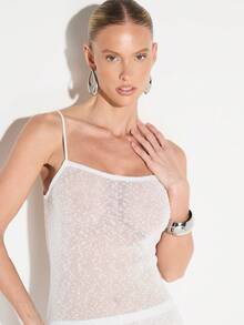 KIZN Áo ôm sát dáng dài, dây mảnh, đính sequin lấp lánh, hoàn hảo cho các buổi tiệc tối và những dịp đặc biệt. - trắng - Xem 3