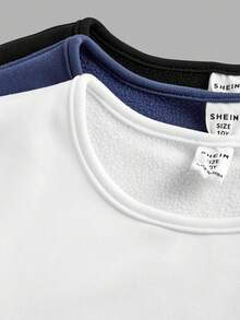 3件套少女休闲家居服基本款简约圆领长袖连体衣套装，高弹保暖罗纹针织纯色连体衣，黑/白/藏青色可选，适合休闲和运动穿着 - 彩色 - 查看 6