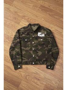 RivetRise 男士做旧长袖牛仔夹克，深色纯棉，黑色，适合派对、朋克、说唱、外出、度假、国家公园、都市健身等场合，秋季必备 - 軍綠色 - 查看 3